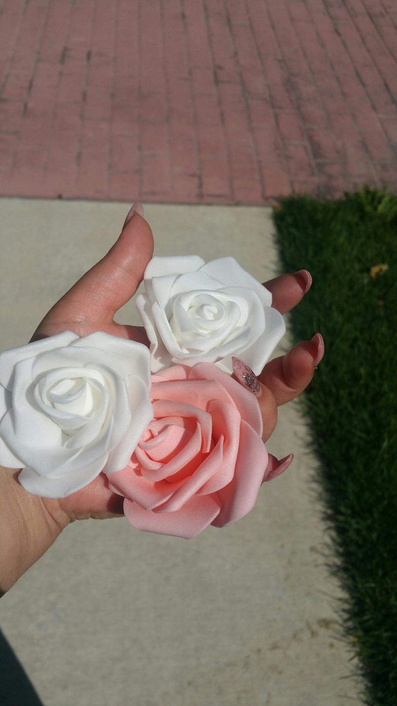 Lightingsky 3 x 1.6 x 3 inches 100pcs DIY Real Touch 3D Artificial Foam Rose Head Without Stem for Wedding Party Home Decoration (Champagne) - Image 5